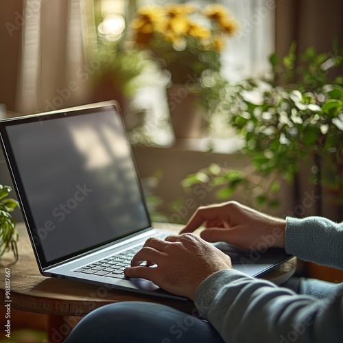 A person using laptop on e leag concept. photo