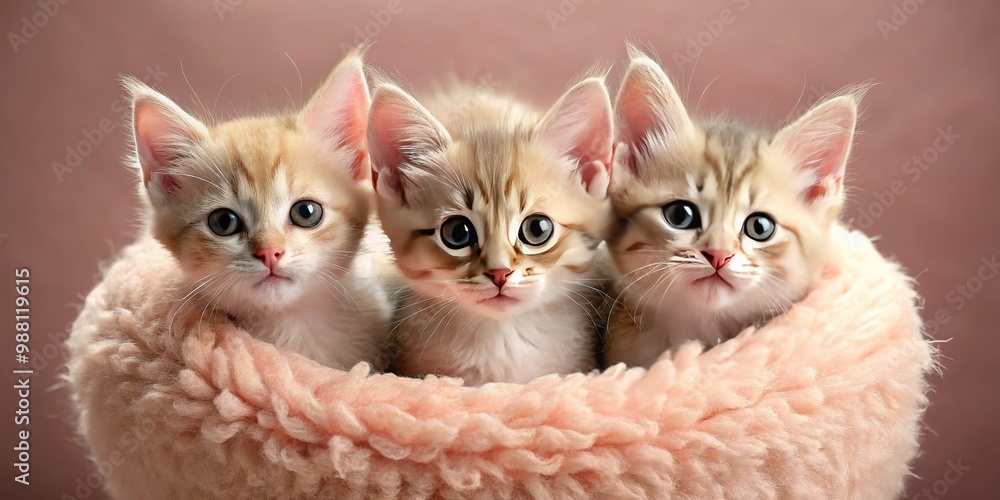 Three kittens, round and adorable, with pink skin, large ears, and short tails, snuggle together in a spherical bundle of fluffy cuteness and joy. Three kittens, round and adorable, with pink skin, large ears, and short tails, snuggle together in a spherical bundle of fluffy cuteness and joy.