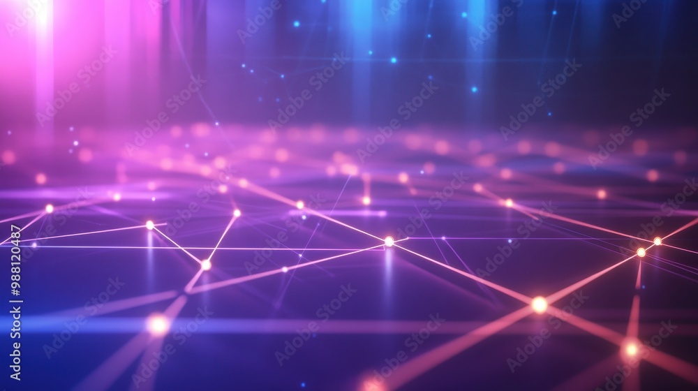 Abstract Purple and Blue Neon Lights with Connecting Lines, Futuristic Background, Network Technology. Abstract Purple and Blue Neon Lights with Connecting Lines, Futuristic Background, Network Technology.