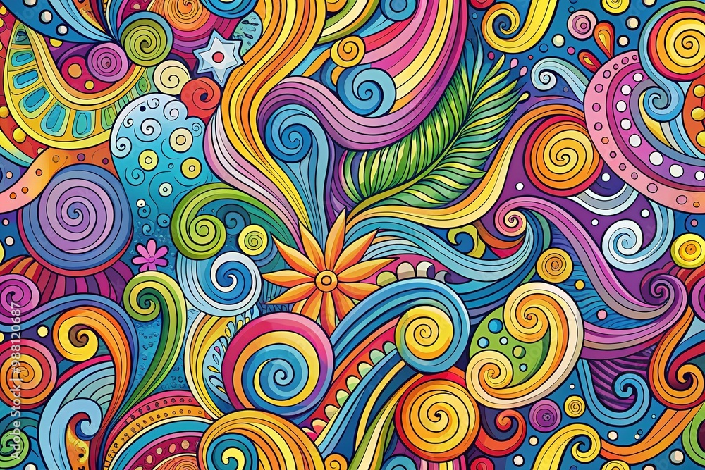 Vibrant, playful doodles featuring colorful swirls, wavy lines, and whimsical shapes create a carefree, energetic atmosphere, perfect for backgrounds, textures, or design elements. Vibrant, playful doodles featuring colorful swirls, wavy lines, and whimsical shapes create a carefree, energetic atmosphere, perfect for backgrounds, textures, or design elements.