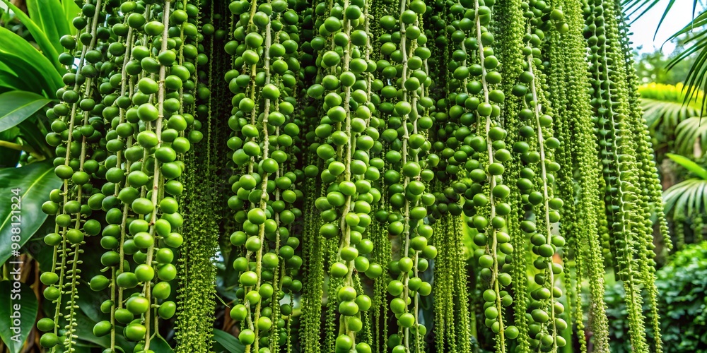 Vibrant green mother of millions plant with hundreds of tiny plantlets hanging from its branches, spreading its offspring in a lush, tropical environment. Vibrant green mother of millions plant with hundreds of tiny plantlets hanging from its branches, spreading its offspring in a lush, tropical environment.
