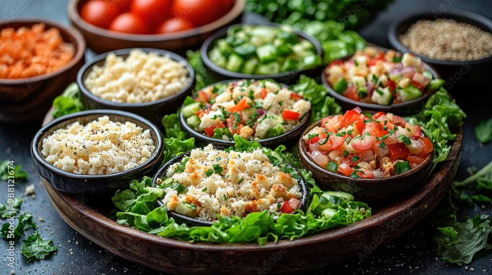 Arabic Mezze Platter with Hummus Tabbouleh and Salad Arabic Mezze Platter with Hummus Tabbouleh and Salad