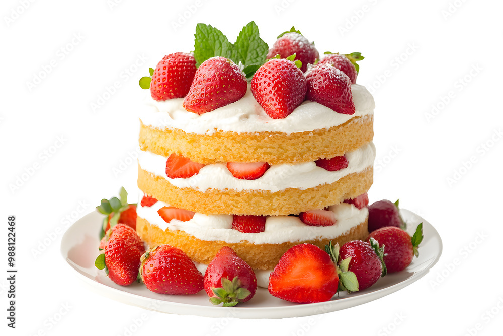 cake with strawberries and cream with transparent background, PNG file cake with strawberries and cream with transparent background, PNG file