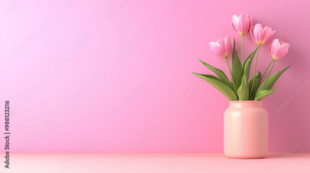 Pink Tulips in Vase on Pink Background Pink Tulips in Vase on Pink Background