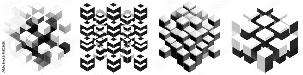 Minimalist geometric abstract design with a repeating pattern of cubes blocks and polygons in a monochromatic color scheme Clean modern and architectural background perfect for technology design Minimalist geometric abstract design with a repeating pattern of cubes blocks and polygons in a monochromatic color scheme Clean modern and architectural background perfect for technology design