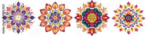 Stunning collection of vibrant mandala patterns featuring diverse floral and geometric designs in a range of captivating color palettes perfect for use as creative backgrounds wallpapers photo