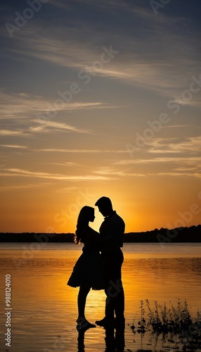Obraz na płótnie silhouettes sunset loving sun kissing romance silhouette couple love man sunset woman heterosexual beach young landscape sunlight 2 day adult male dating female lip gold human honeymoon activity w salonie