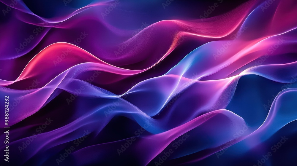 Obraz premium Abstract Purple and Blue Glowing Waves Background - Digital Art, Modern Design, Technology, Futuristic