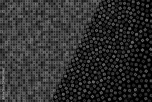 Binary code is breaking down, concept of software crash and data loss