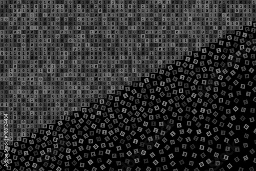 Binary code is breaking down, concept of software crash and data loss