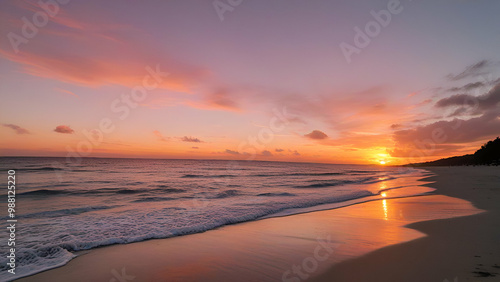 sunset on the beach Serenity Found: Palm Tree Silhouette at Sunset Beach landscape background,