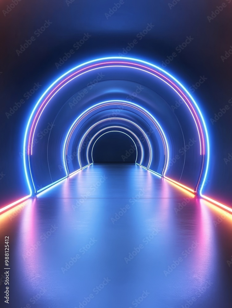 Abstract Neon Lights Tunnel Background with vibrant blue and pink neon lights forming an archway, symbolizing futuristic technology, virtual reality, energy, and a path to the unknown. Abstract Neon Lights Tunnel Background with vibrant blue and pink neon lights forming an archway, symbolizing futuristic technology, virtual reality, energy, and a path to the unknown.