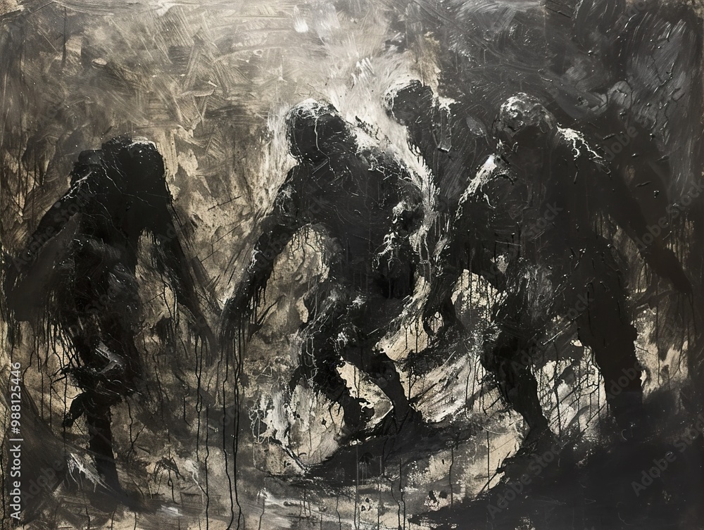 Fototapeta premium Abstract Black and White Figures: A Study in Shadow and Movement