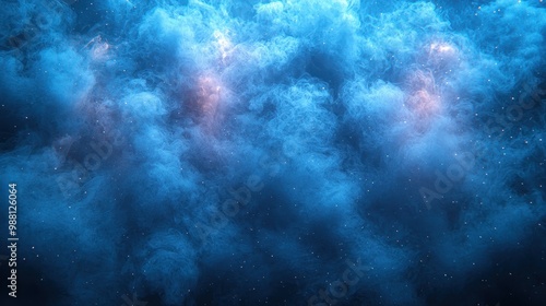 Abstract Blue and White Smoke Texture Background with Glimmering Lights