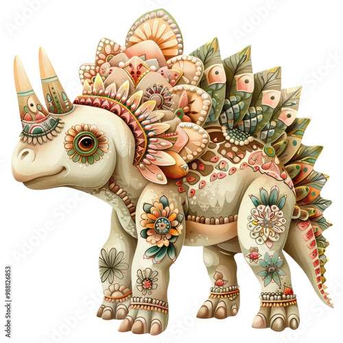 Whimsical floral-patterned dinosaur illustration photo