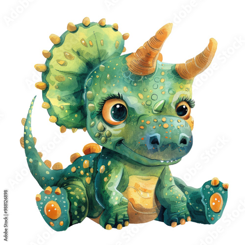 Cute cartoon baby dinosaur character with vibrant colors photo