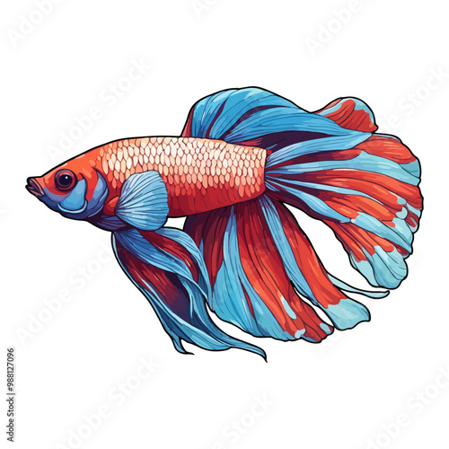 cute siamese fighting fish illustration ai generated