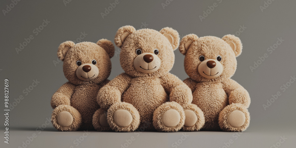 3 cute teddy bears, in a beige color, generative AI 3 cute teddy bears, in a beige color, generative AI