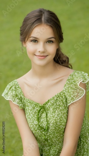 Obraz na płótnie lady background cute ng green adult attractive bare beautiful beauty blond blond body dress elegance elegant fashion feather figure fit fresh girl glamour glamour grass green hand healthy leaf model w salonie