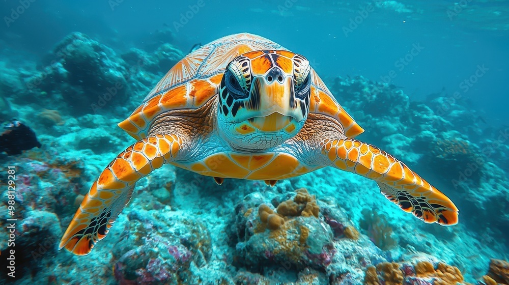 Fototapeta premium Sea Turtle Swimming in Coral Reef