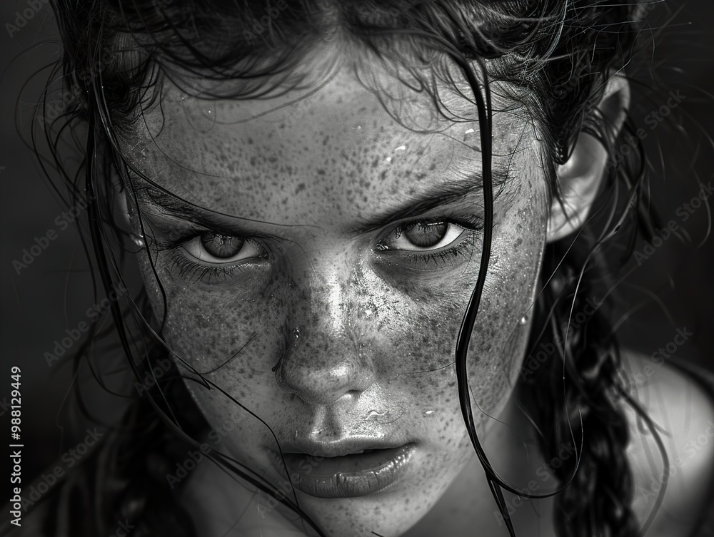 Fototapeta premium Intense Black and White Portrait of a Woman
