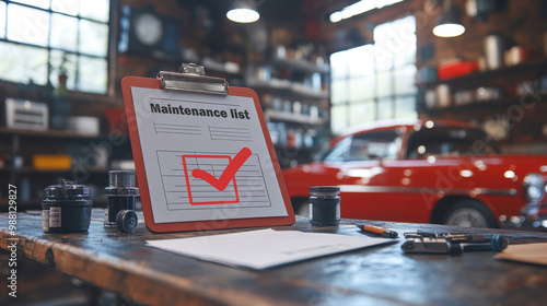 Completed Maintenance List with Classic Car in Background.