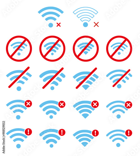 No wi-fi connection vector icon, not connected signal wifi sign