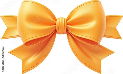 Bright orange ribbon bow tied neatly isolated on transparent background.
