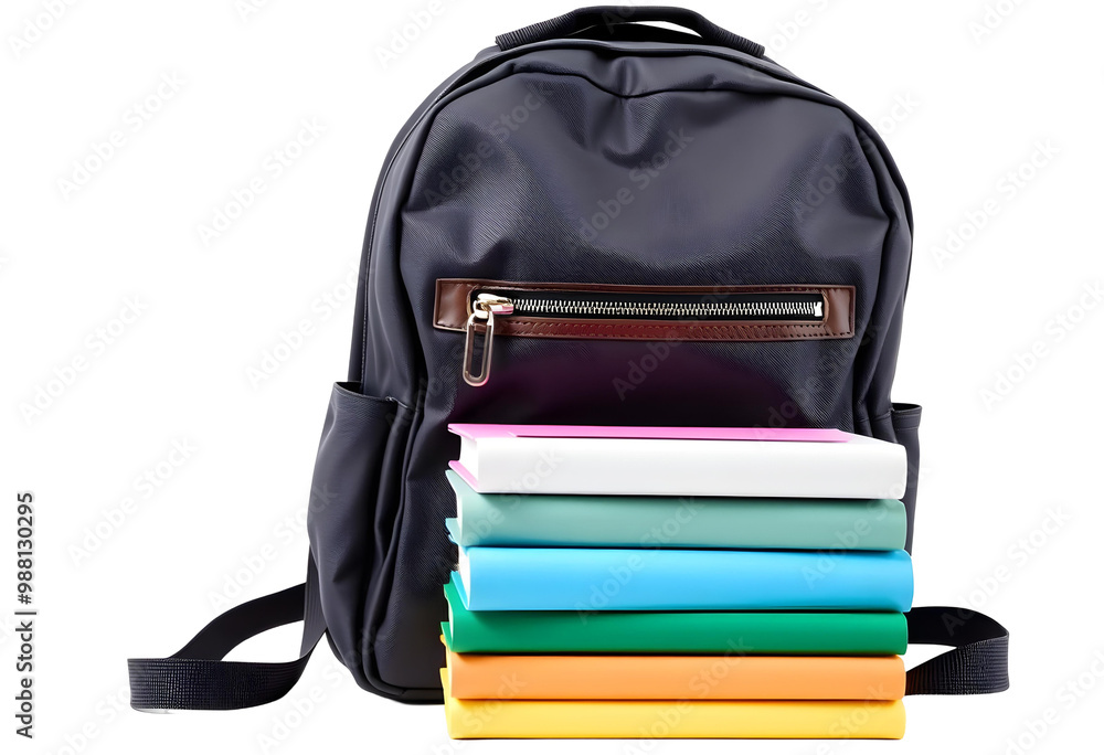 School backpack with books on a transparent background. 3d rendering. School backpack with books on a transparent background. 3d rendering.