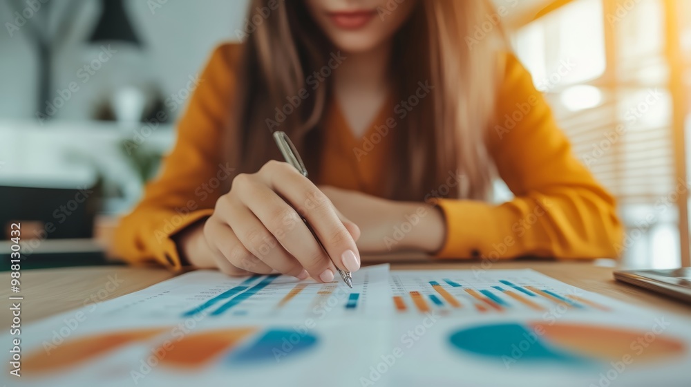 Fototapeta premium Businesswoman Analyzing Data with Charts and Graphs