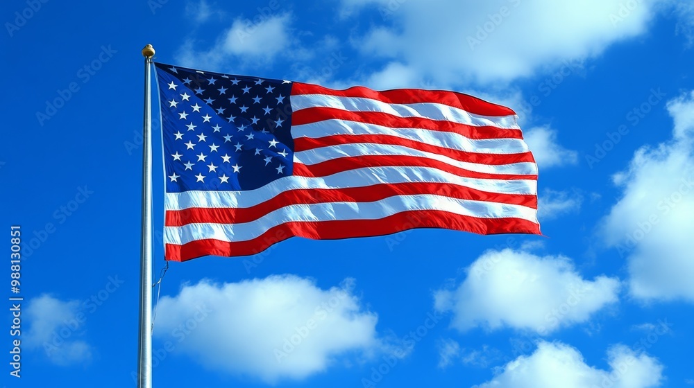 American Flag Waving in Blue Sky with Clouds American Flag Waving in Blue Sky with Clouds