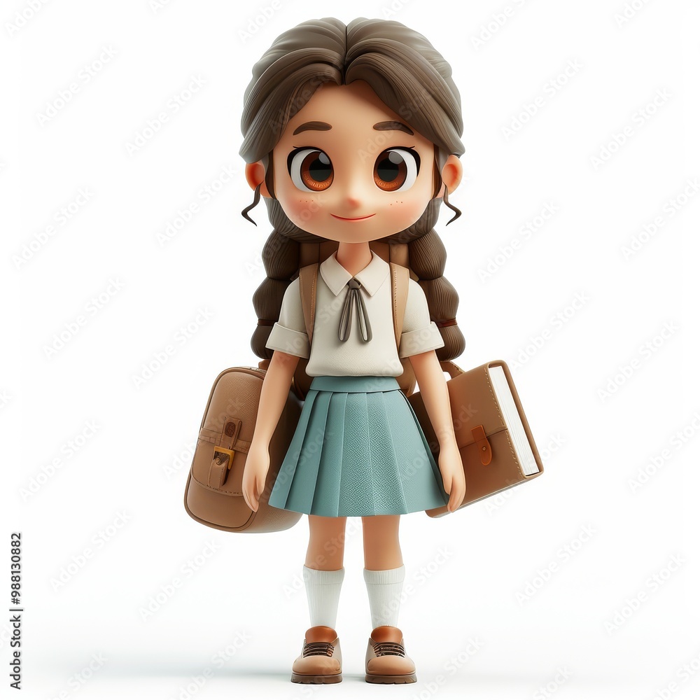 Cartoon Female Student Character in Thai School Outfit Cartoon Female Student Character in Thai School Outfit