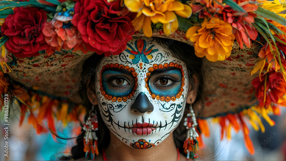 Mexican festival known as Day of the Dead with maxican girl portrait wearing carnival mask Mexican festival known as Day of the Dead with maxican girl portrait wearing carnival mask