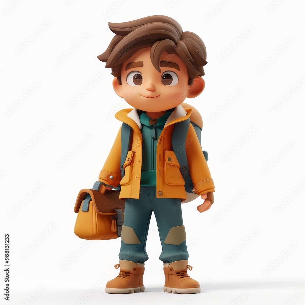 Cartoon Male Student with Backpack Ready for School Cartoon Male Student with Backpack Ready for School