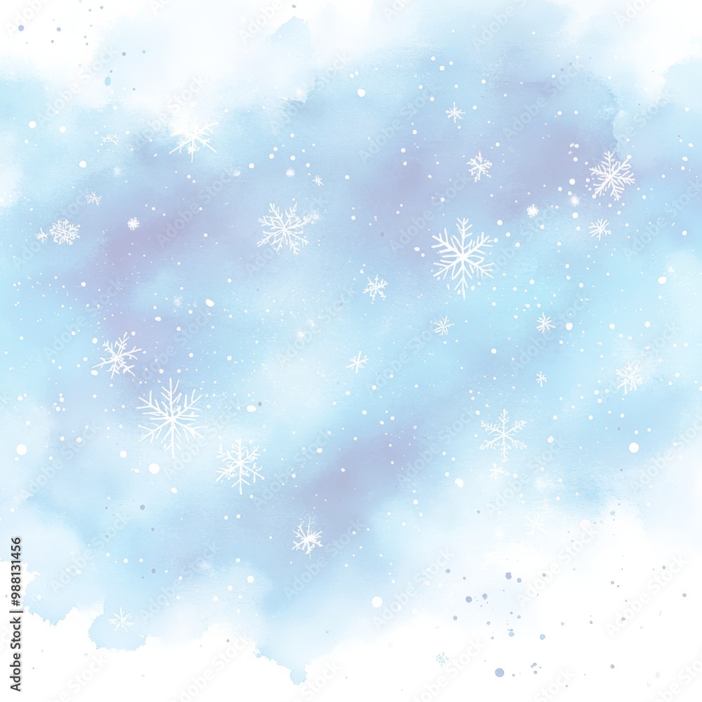 白い雪の結晶と抽象的な青い水彩画の背景 白い雪の結晶と抽象的な青い水彩画の背景