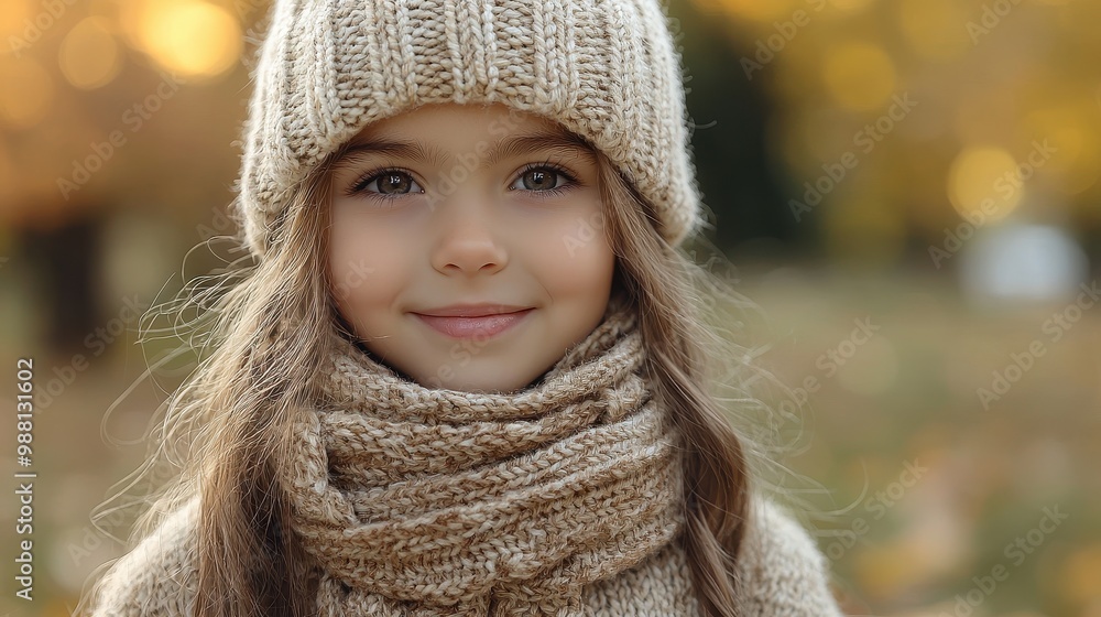 Adorable Little Girl in Winter Clothes Cute Child Portrait Warm Hat and Scarf Autumn Background Adorable Little Girl in Winter Clothes Cute Child Portrait Warm Hat and Scarf Autumn Background