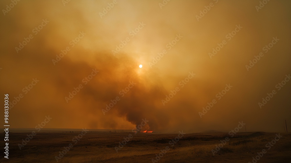 Fototapeta premium Distant Wildfire Smoke in a Hazy Landscape