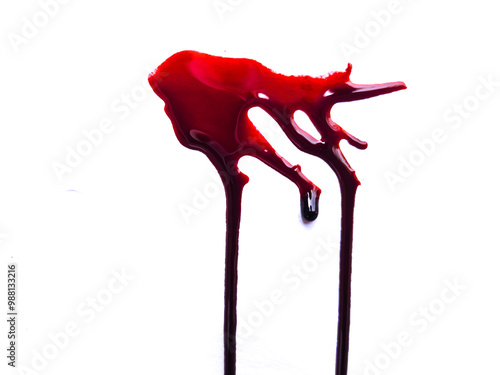 red blood drops on the floor, blood isolated white background, concept of splatter blood, murder bloody, splash, splatter of real bloody .Clipping path, healthcare and medicare.