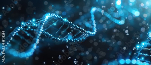 Illuminated Blue DNA Helix, showcasing the complex design and advanced nature of genetic research and biotechnological innovation
