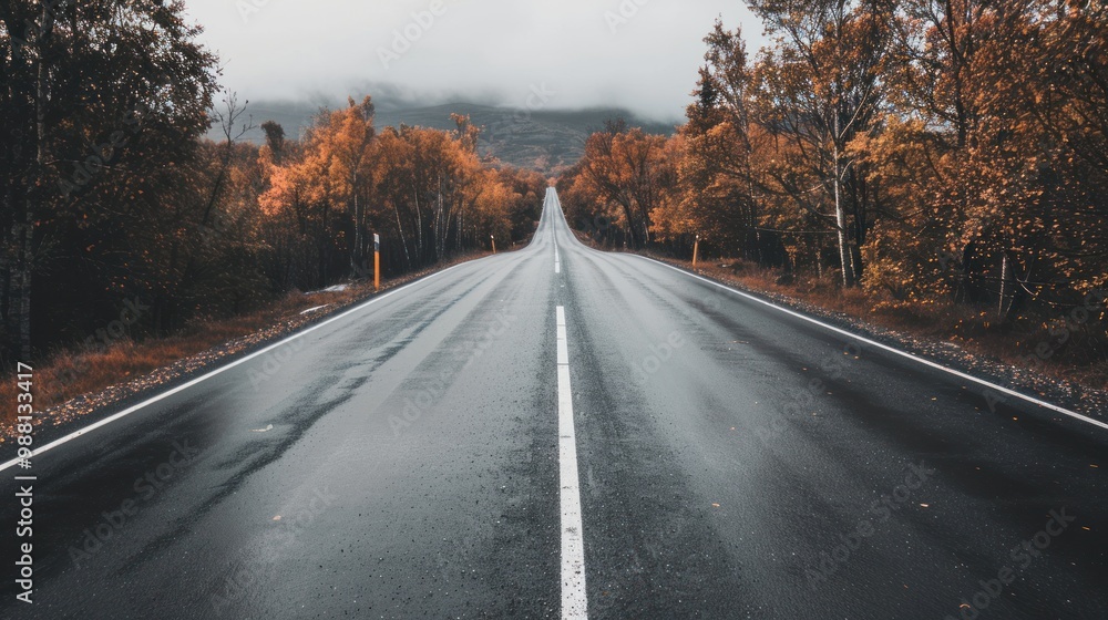 Empty Road Through Autumn Forest Empty Road Through Autumn Forest