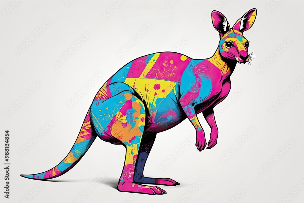 Fototapeta premium Pop Art Kangaroo: A full-body Pop Art depiction of a kangaroo