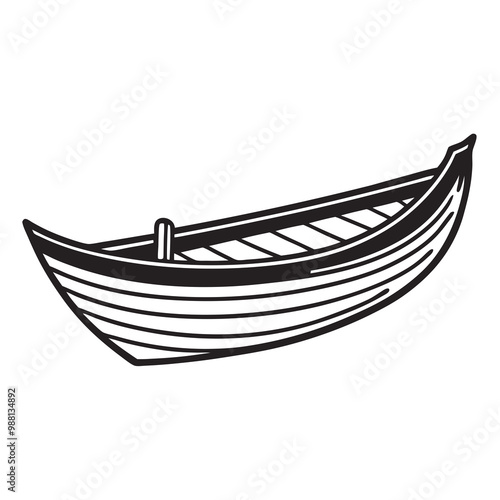 wooden canoe boat line art vector illustration