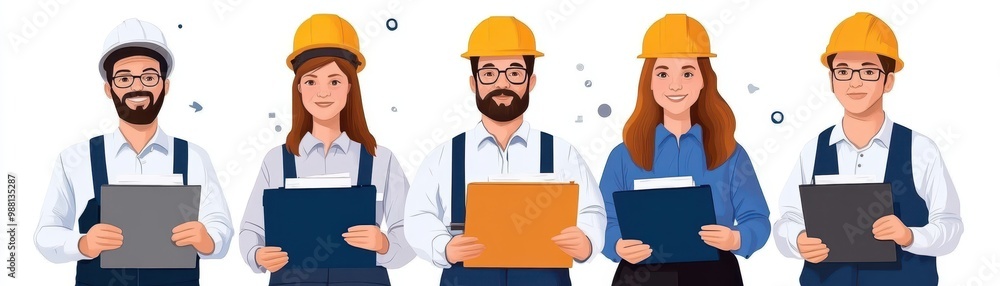 Construction team with helmets and documents. Construction team with helmets and documents.