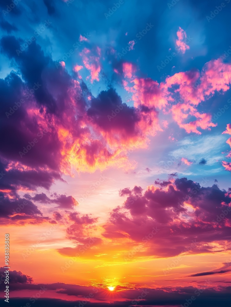 A stunning sunset sky with vibrant clouds in shades of pink, orange, and blue. The image captures the beauty of nature, with the sun setting behind the clouds. A stunning sunset sky with vibrant clouds in shades of pink, orange, and blue. The image captures the beauty of nature, with the sun setting behind the clouds.