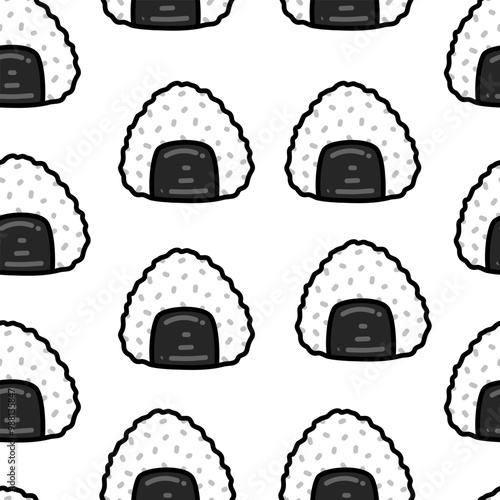 onigiri pattern background. Japanese food seamless pattern. onigiri rice balls illustration. Onigiri Japanese Food Pattern background. Japanese rice balls seamless pattern background.