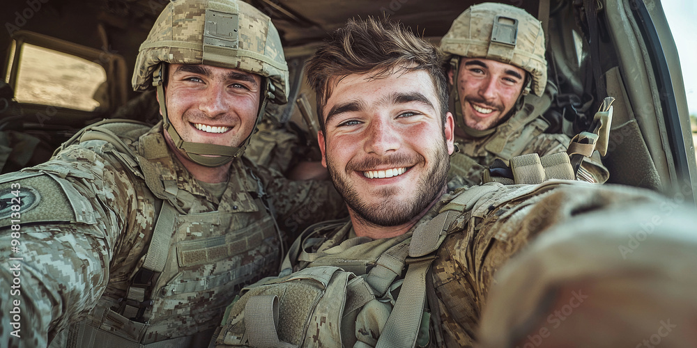 Smiling male soldiers, generative AI