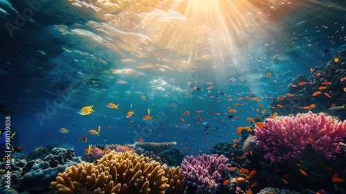 Wallpaper Mural Underwater Coral Reef with Sunlight Torontodigital.ca