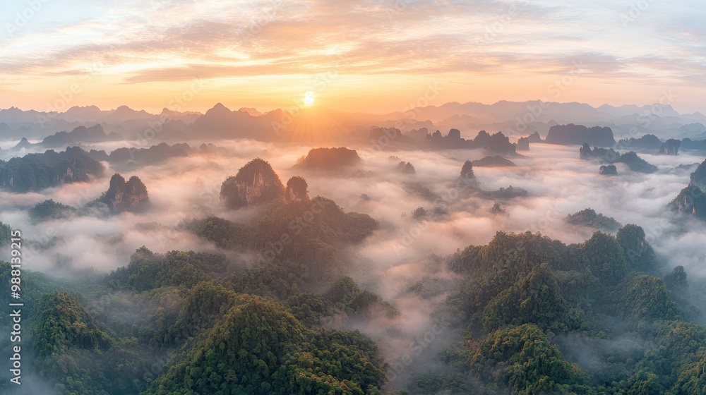 Majestic Mountain Range with Clouds at Sunrise Majestic Mountain Range with Clouds at Sunrise
