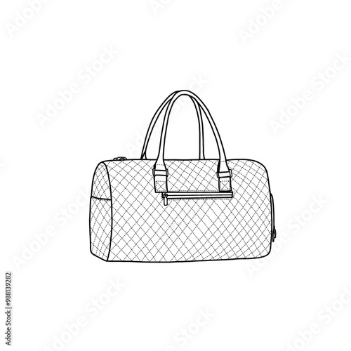 Travel duffel bag, hospital bag, carry-on bag, top handle bag line art. Outline vector doodle illustration. Isolated on a white background
