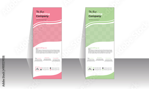 this is a roll up banner design with pink and green color 